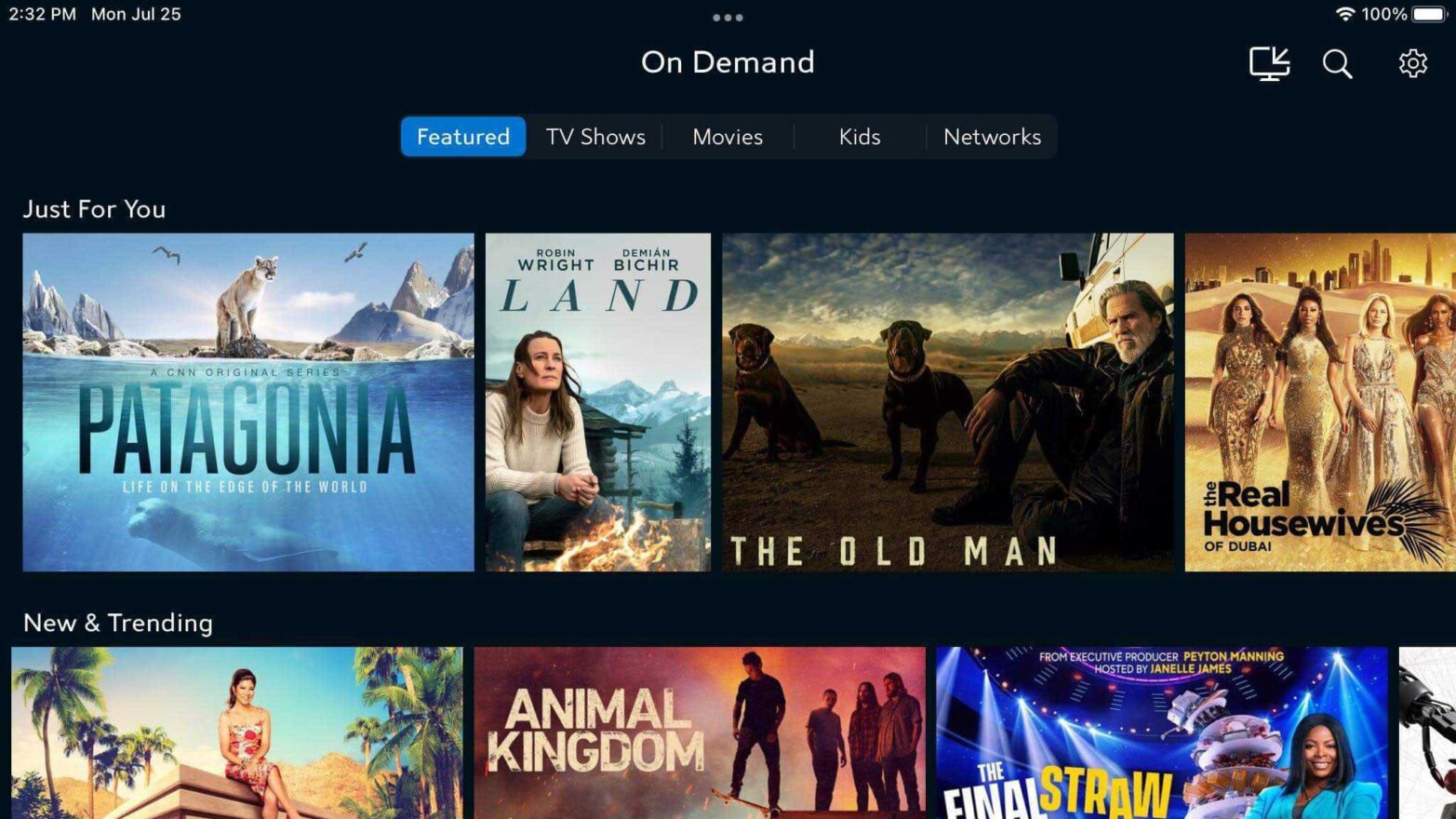 On Demand streaming title cards on the Spectrum app