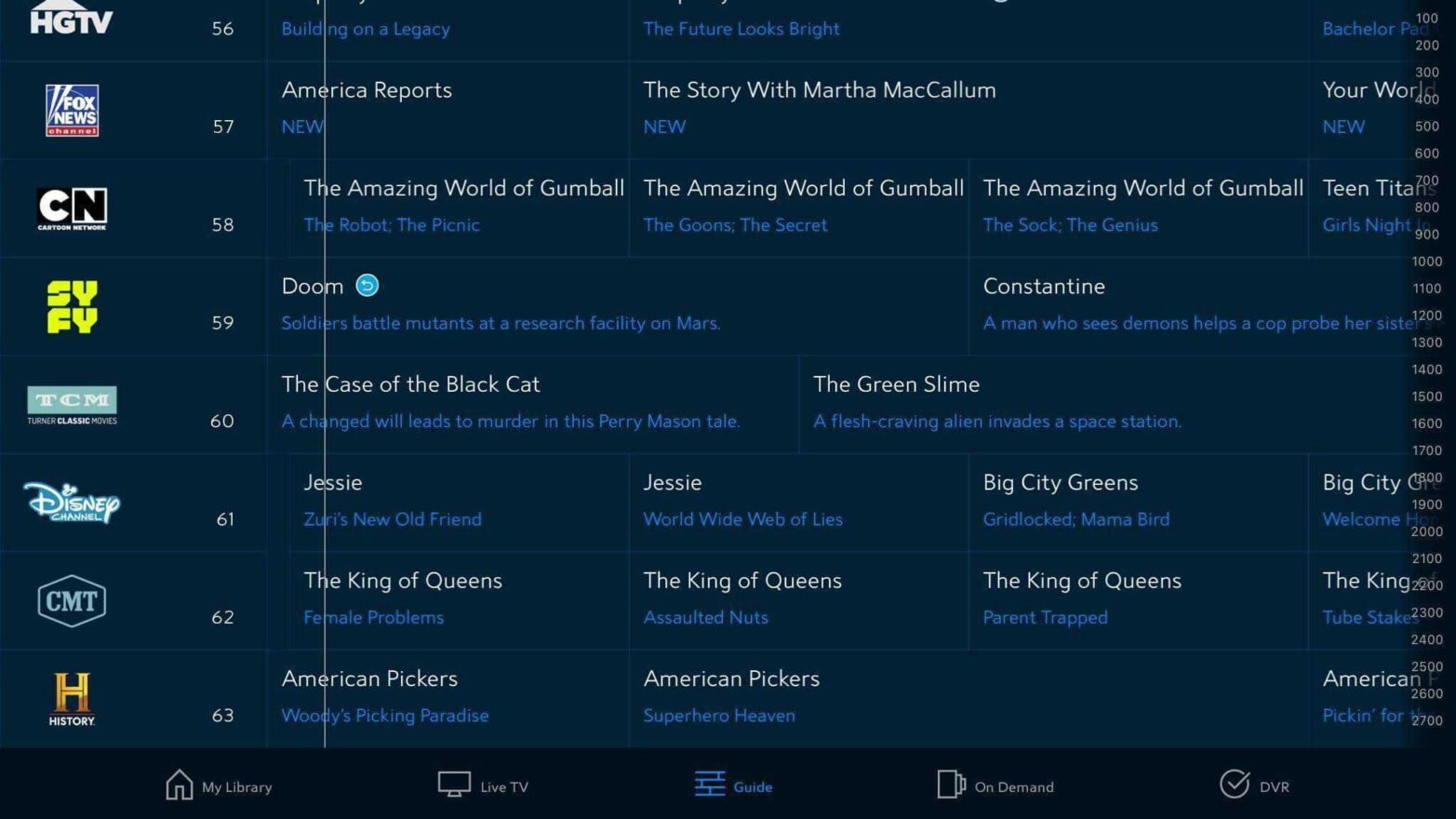 Channel listings on the Spectrum TV app channel guide
