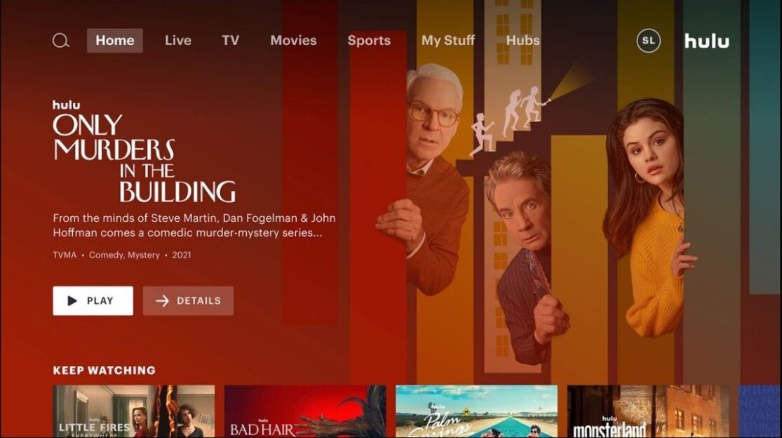 Hulu home screen viewed on smart TV